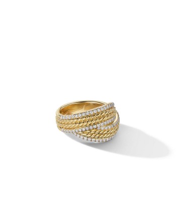 DY Origami Ring in 18K Yellow Gold with Pave Diamond Rails brillant des détails fins