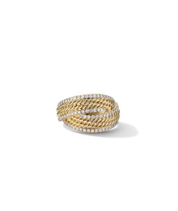 DY Origami Ring in 18K Yellow Gold with Pave Diamond Rails brillant des détails fins