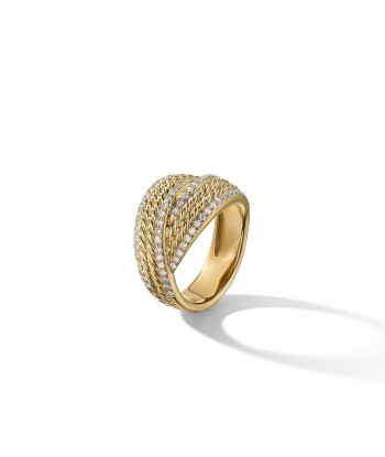 DY Origami Ring in 18K Yellow Gold with Pave Diamond Rails brillant des détails fins