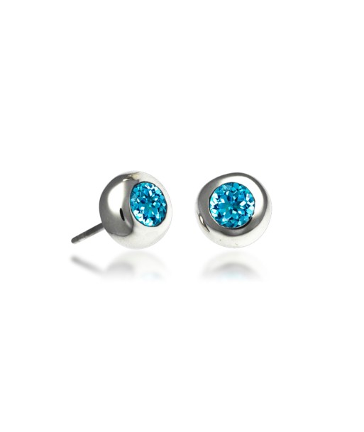 Sterling Silver Blue Topaz Bezel Set Stud Earrings pas cher