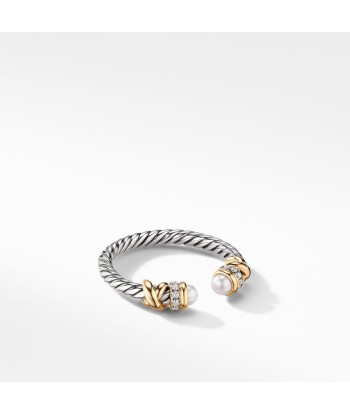 David Yurman Petite Helena Open Ring with Pearls, 18K Yellow Gold and Diamonds à prix réduit toute l'année