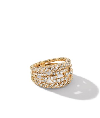 David Yurman Stax Collection Three-Row Ring in 18K Yellow Gold with Full Pave Diamonds pas cher