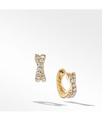 David Yurman Pave Crossover Hoop Earrings in 18K Yellow Gold with Diamonds acheter