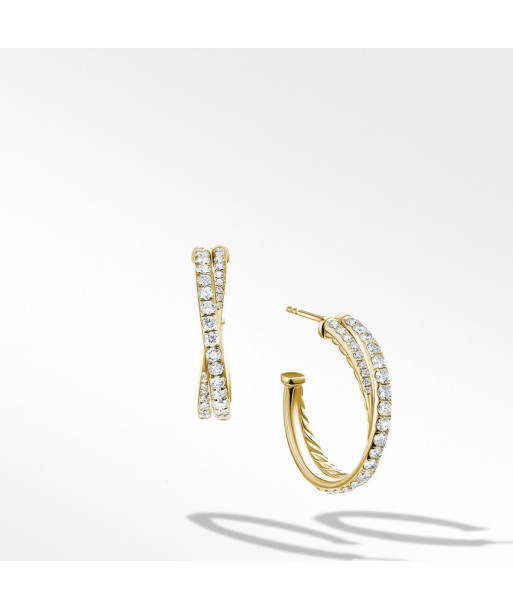 David Yurman Pave Crossover Hoop Earrings in 18K Yellow Gold with Diamonds 3/4" la colonne vertébrale