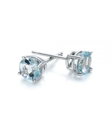 Aquamarine 5mm Round Stud Earrings 14K White Gold Toutes les collections ici