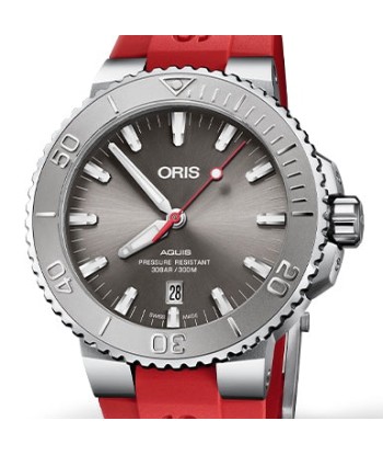 Oris 43.5MM Aquis Date Relief Grey Dial Red Rubber Watch Vous souhaitez 