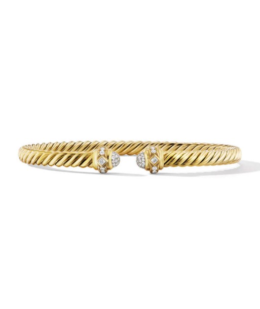 David Yurman Cablespira Oval Bracelet in 18K Yellow Gold with Pave Diamonds Economisez 