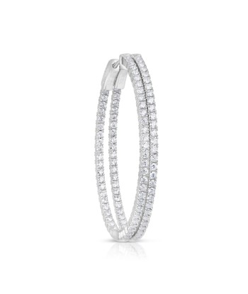 14k White Gold Large Oval Inside Out Diamond Hoop Earrings de France