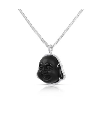 Custom Made 14k White Gold Black Jade Happy Buddha Head Diamond Pendant prix