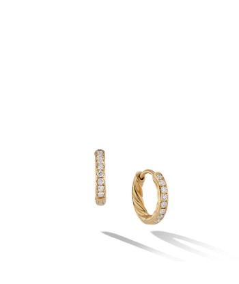 David Yurman Sculpted Cable Huggie Hoop Earrings in 18K Yellow Gold with Pave Diamonds JUSQU'A -70%! 