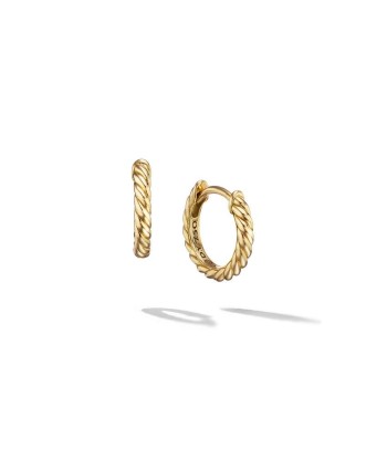 David Yurman Sculpted Cable Huggie Hoop Earrings in 18K Yellow Gold de pas cher