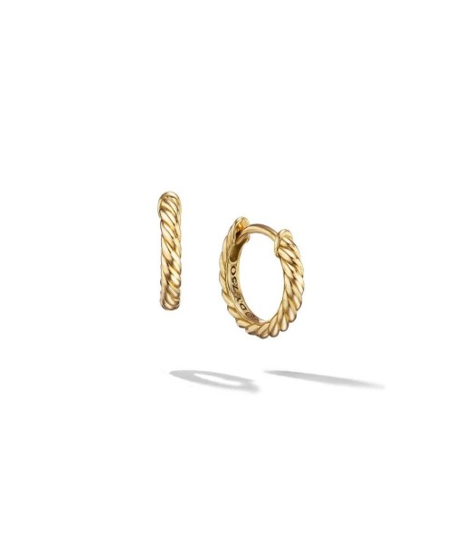 David Yurman Sculpted Cable Huggie Hoop Earrings in 18K Yellow Gold de pas cher