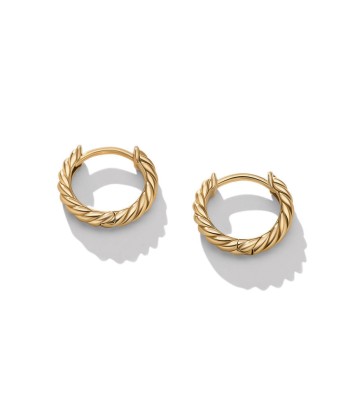 David Yurman Sculpted Cable Huggie Hoop Earrings in 18K Yellow Gold de pas cher