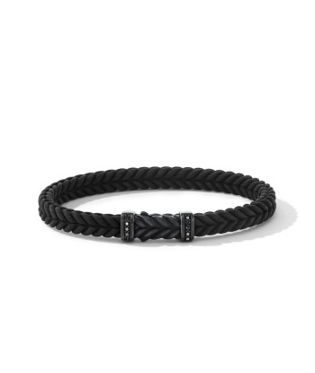 David Yurman Gents Chevron Black Rubber Bracelet with Black Titanium and Pave Black Diamonds de pas cher