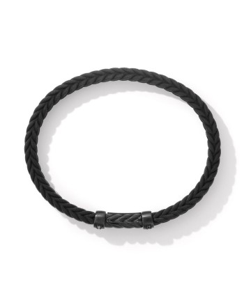 David Yurman Gents Chevron Black Rubber Bracelet with Black Titanium and Pave Black Diamonds de pas cher