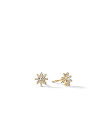 David Yurman Petite Starburst Stud Earrings in 18K Yellow Gold with Pave Diamonds de France