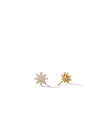 David Yurman Petite Starburst Stud Earrings in 18K Yellow Gold with Pave Diamonds de France