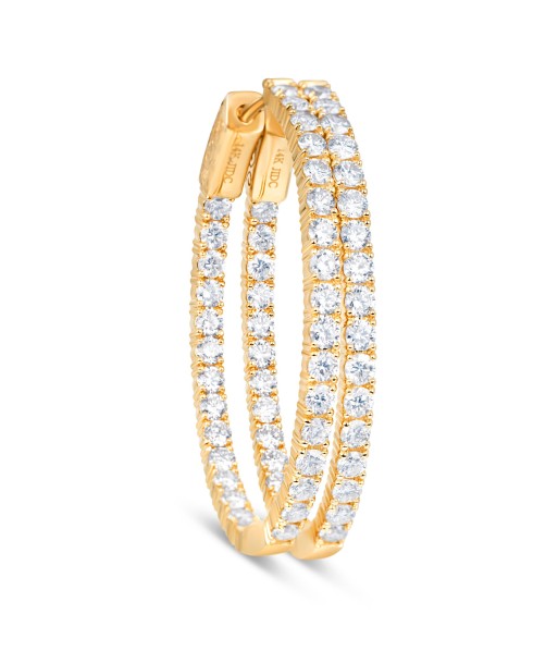 14k Yellow Gold 35mm Classic Diamond Inside Out Hoop Earrings 2.69 carats tw du meilleur 