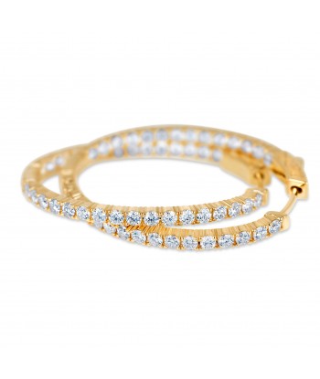 14k Yellow Gold 35mm Classic Diamond Inside Out Hoop Earrings 2.69 carats tw du meilleur 