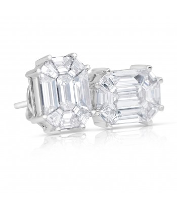 Emerald Cut Diamond Stud Earrings .81Carats Illusion Setting 18K White du meilleur 