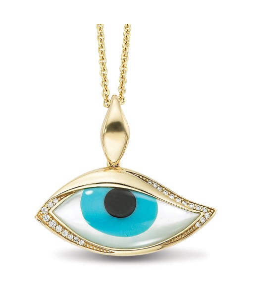 Kabana Kalo Mati 14K Yellow Gold Blue Evil Eye Diamond Pendant with Turquoise Inlay GPCF485OXTMW No Chain Les magasins à Paris