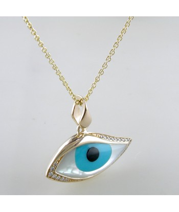 Kabana Kalo Mati 14K Yellow Gold Blue Evil Eye Diamond Pendant with Turquoise Inlay GPCF485OXTMW No Chain Les magasins à Paris