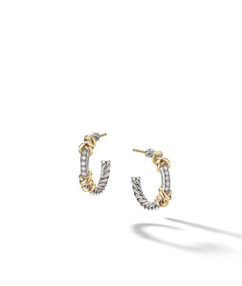 David Yurman Petite Helena Hoop Earrings with 18K Yellow Gold with Diamonds en ligne