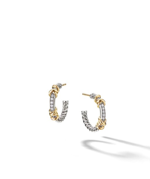 David Yurman Petite Helena Hoop Earrings with 18K Yellow Gold with Diamonds en ligne