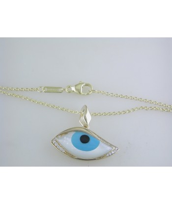 Kabana Kalo Mati 14K Yellow Gold Blue Evil Eye Diamond Pendant with Turquoise Inlay GPCF485OXTMW No Chain Les magasins à Paris