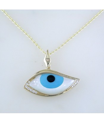 Kabana Kalo Mati 14K Yellow Gold Blue Evil Eye Diamond Pendant with Turquoise Inlay GPCF485OXTMW No Chain Les magasins à Paris