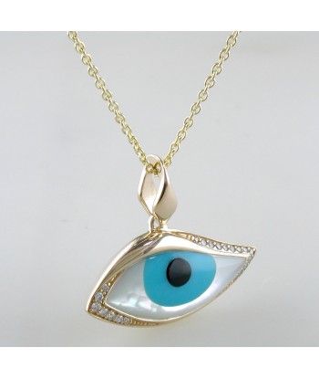 Kabana Kalo Mati 14K Yellow Gold Blue Evil Eye Diamond Pendant with Turquoise Inlay GPCF485OXTMW No Chain Les magasins à Paris