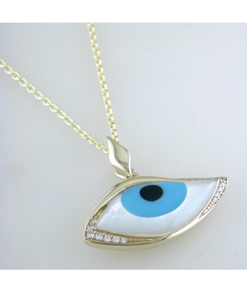 Kabana Kalo Mati 14K Yellow Gold Blue Evil Eye Diamond Pendant with Turquoise Inlay GPCF485OXTMW No Chain Les magasins à Paris