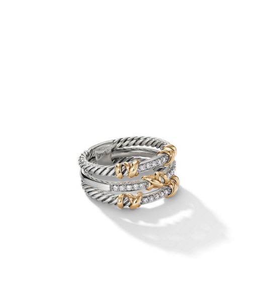 David Yurman Petite Helena Three Row Ring with 18K Yellow Gold and Diamonds Livraison rapide