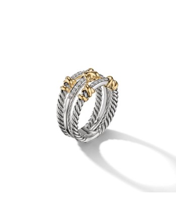 David Yurman Petite Helena Three Row Ring with 18K Yellow Gold and Diamonds Livraison rapide