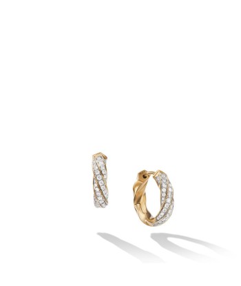 David Yurman Cable Edge Huggie Hoop Earrings in Recycled 18K Yellow Gold with Pave Diamonds ouvre sa boutique