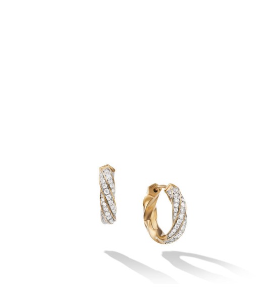 David Yurman Cable Edge Huggie Hoop Earrings in Recycled 18K Yellow Gold with Pave Diamonds ouvre sa boutique