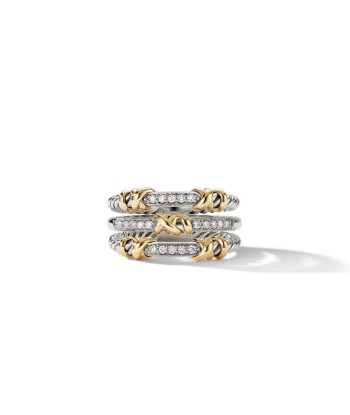 David Yurman Petite Helena Three Row Ring with 18K Yellow Gold and Diamonds Livraison rapide