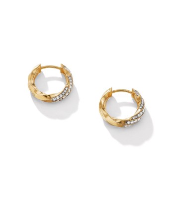 David Yurman Cable Edge Huggie Hoop Earrings in Recycled 18K Yellow Gold with Pave Diamonds ouvre sa boutique