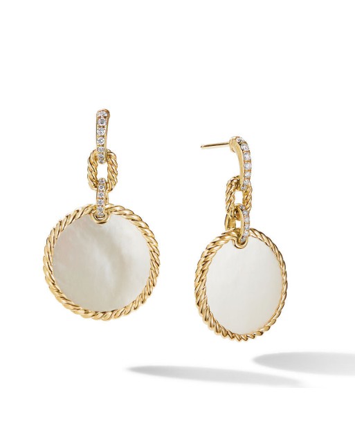 DY Elements Drop Earrings 18K Yellow Gold with Mother of Pearl and Pave Diamonds Venez découvrir notre 