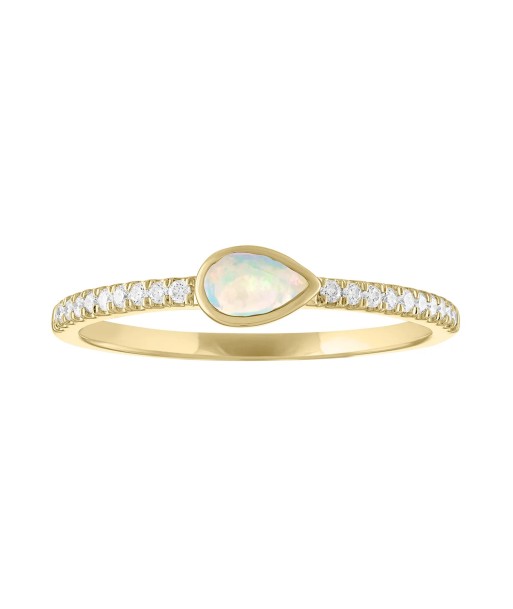 My Story "The Lizzo" Pear Shaped Bezel Set Opal Ring with Diamonds Paris Déstockage Promo