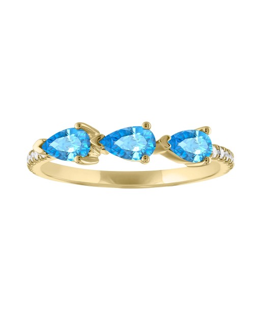 My Story "Livia" Triple Pear Shape Blue Topaz & Diamond Ring basket pas cher