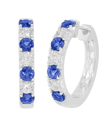 18k White Gold Blue Sapphire & Diamond Hoop Earrings Livraison rapide