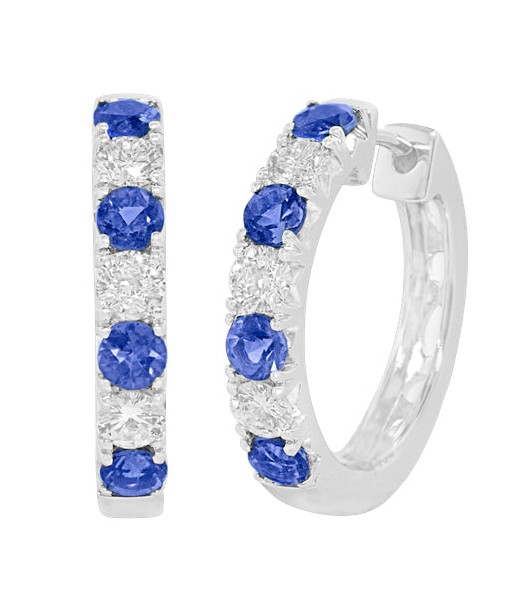 18k White Gold Blue Sapphire & Diamond Hoop Earrings Livraison rapide