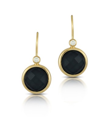 Doves "Gatsby" Black Onyx & Diamond Round Drop Earrings 18K Yellow Gold meilleur choix