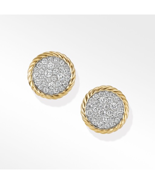 DY Elements Button Stud Earrings in 18K Yellow Gold with Pave Diamonds, 13.6MM soldes