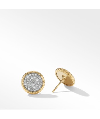 DY Elements Button Stud Earrings in 18K Yellow Gold with Pave Diamonds, 13.6MM soldes