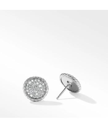 DY Elements Button Stud Earrings with Pave Diamonds 13.6MM en ligne des produits 