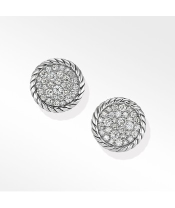 DY Elements Button Stud Earrings with Pave Diamonds 13.6MM en ligne des produits 