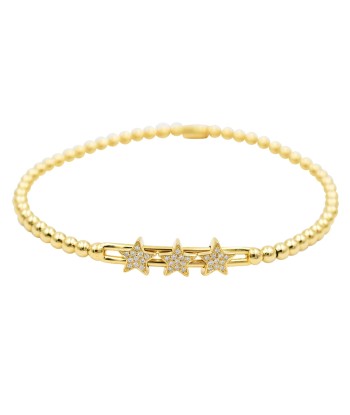 Hulchi Belluni Fidget Bracelet with Three Pave Diamond Moveable Star Stations Yellow Gold Stretch Stackable en linge