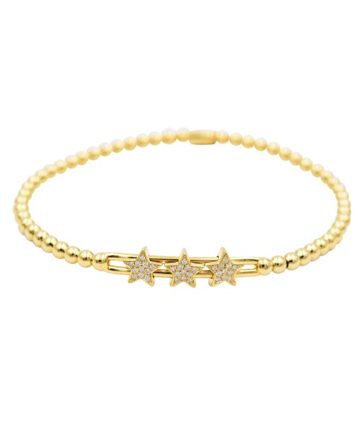 Hulchi Belluni Fidget Bracelet with Three Pave Diamond Moveable Star Stations Yellow Gold Stretch Stackable en linge